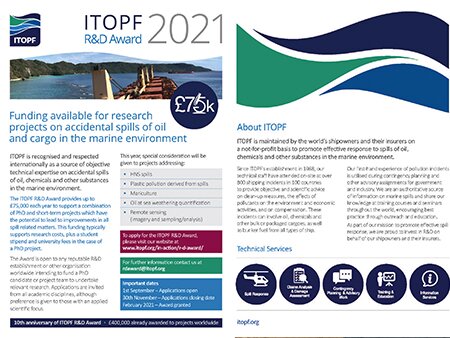 Applications now open for 2021 ITOPF R&D Award